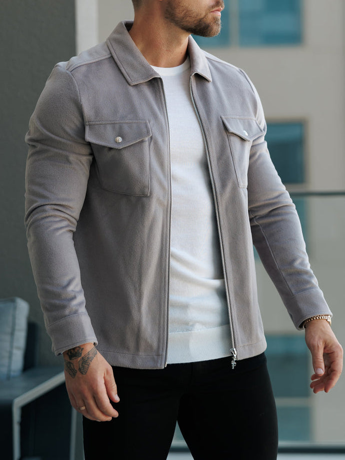 Suede Feel Button Up Jacket