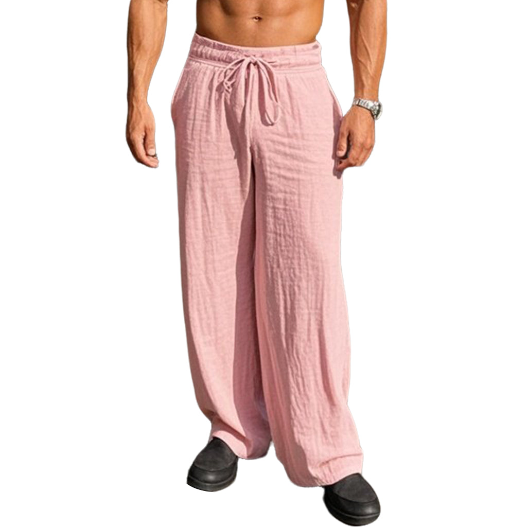 Men's fashionable and casual pink linen trousers