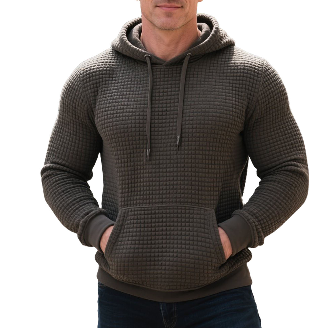 Men's fashionable casual waffle hooded sweatshirt