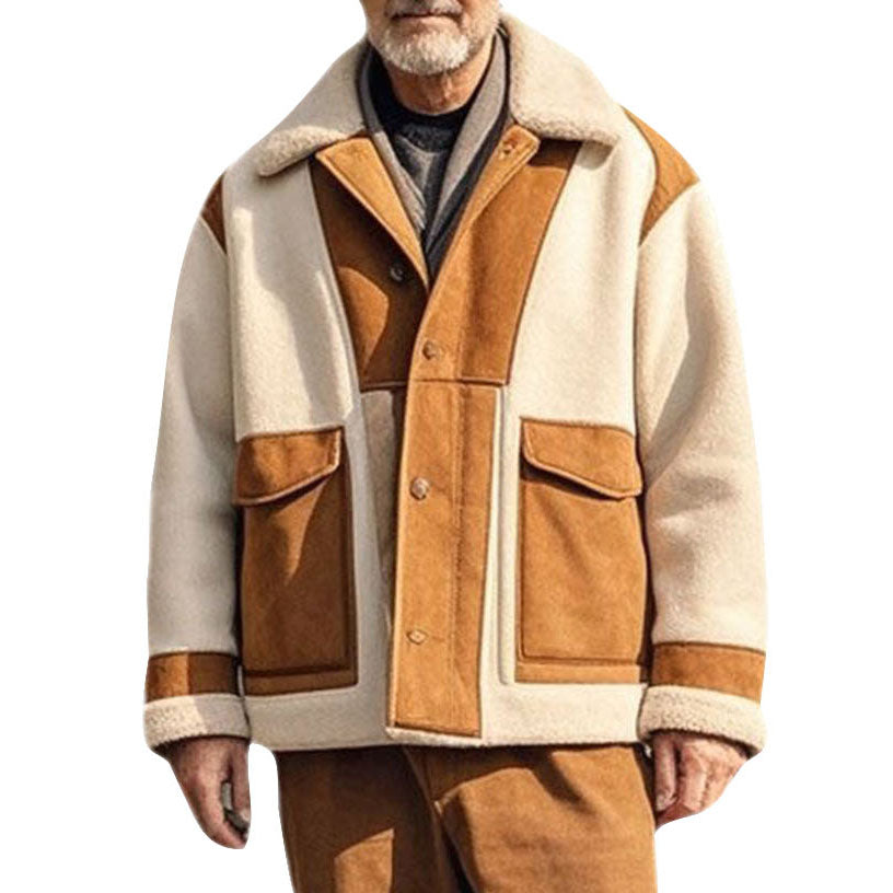 Veste à revers en daim bicolore tendance et décontractée pour homme