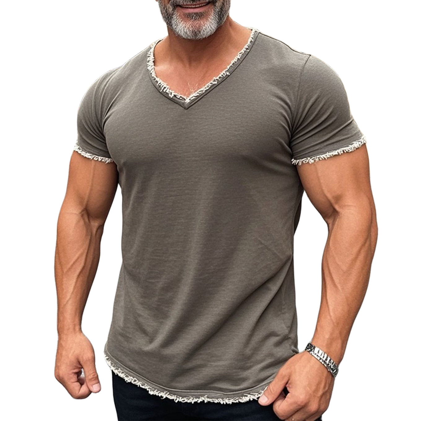 Men's fashionable and casual fringed short-sleeved T-shirt