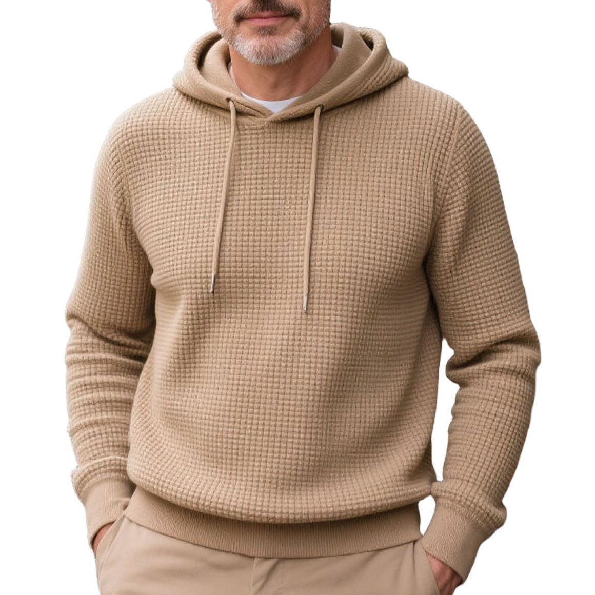 Modisches, lässiges Khaki-Waffel-Kapuzensweatshirt für Herren
