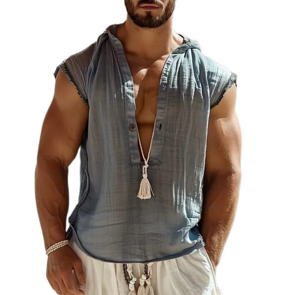 Men's Simple Linen Casual Sleeveless Tank Shir