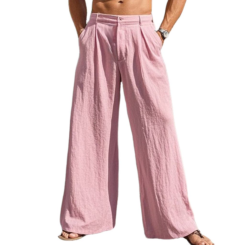Men's fashionable and casual pink linen trousers