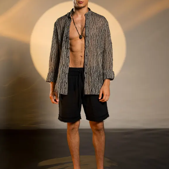 Men's fashionable and casual grey long-sleeved shirt