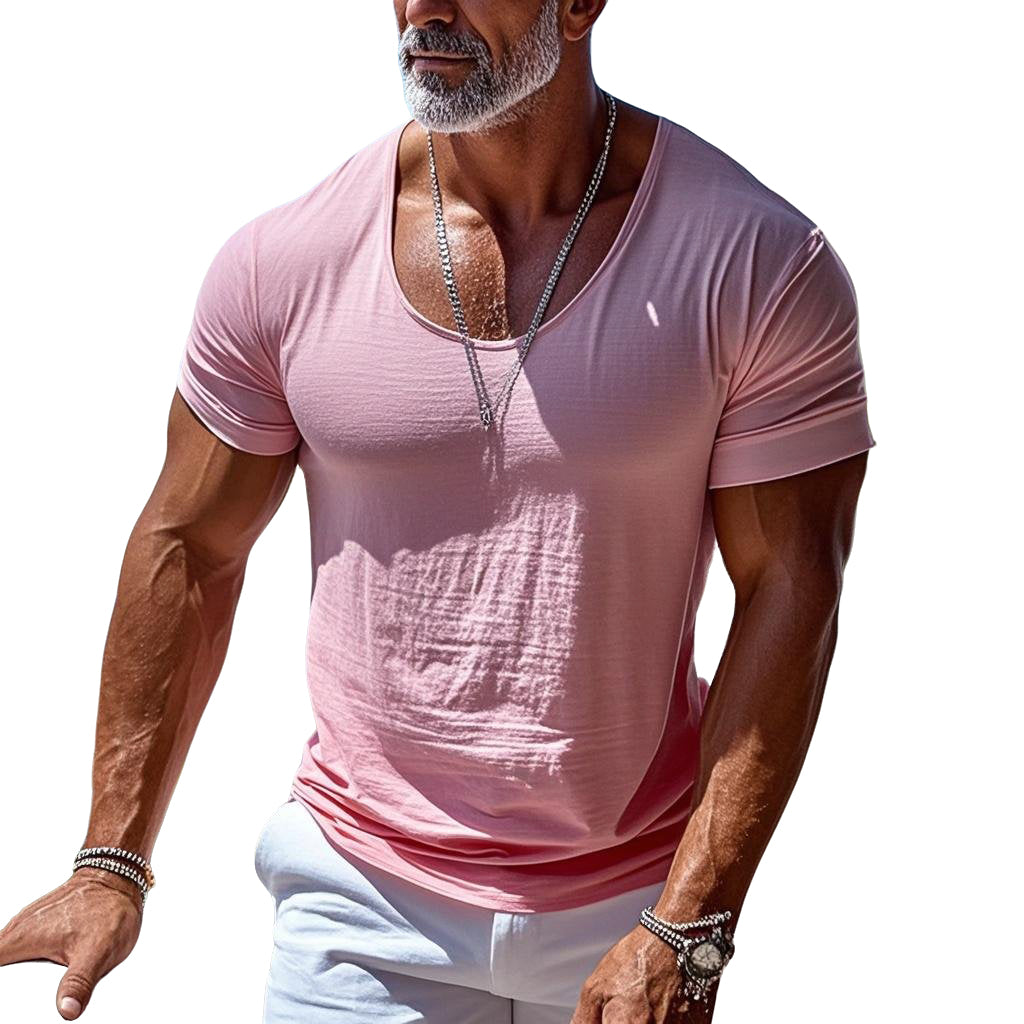Men's fashionable and casual V-neck short-sleeved T-shirt