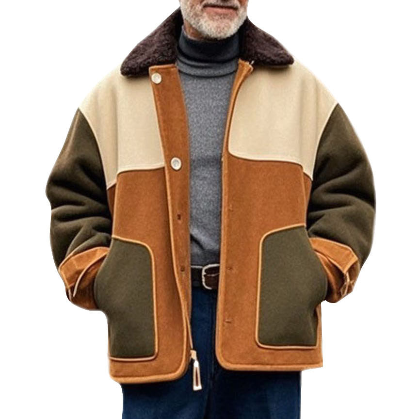 Veste à revers en daim bicolore tendance et décontractée pour homme