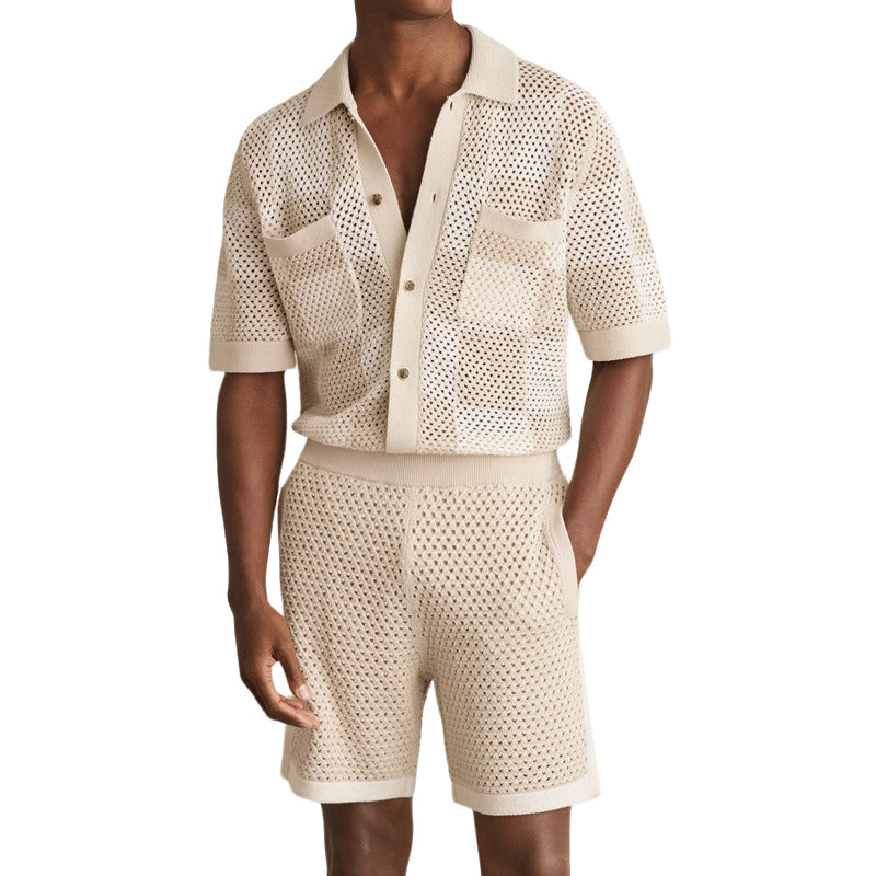 Chemise à manches courtes à découpes de couleur unie décontractée et tendance pour hommes