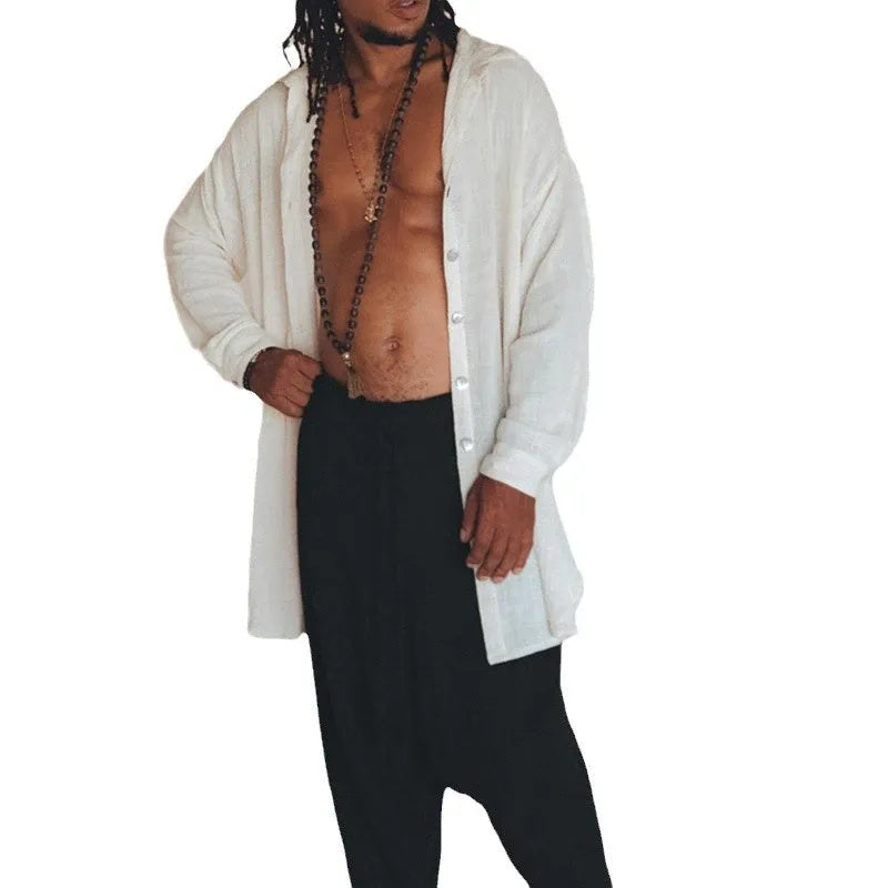 Men's fashionable and casual white long shirt