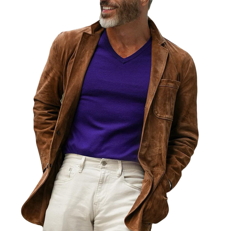 Veste décontractée en daim marron à la mode pour homme