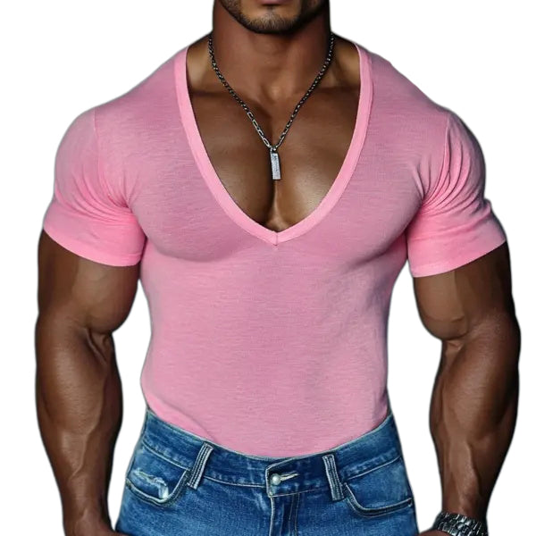 Men's Casual V-neck Super Stretch Comfortable Breathable Short-sleeved T-shirt Casual Fitness Slim T-shirt Daily Versati