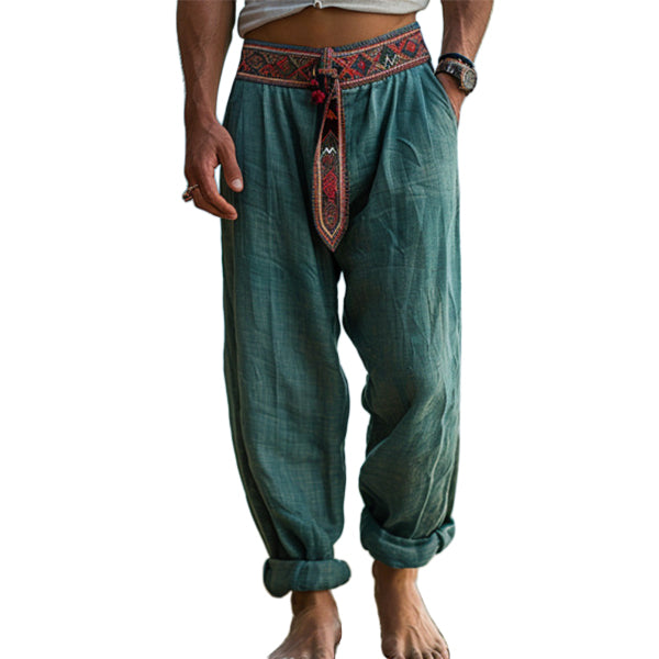 Men's fashionable and casual Bohemian-style cotton and linen trousers