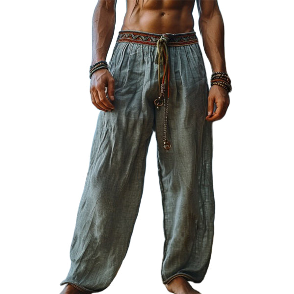 Men's fashionable and casual Bohemian-style cotton and linen trousers