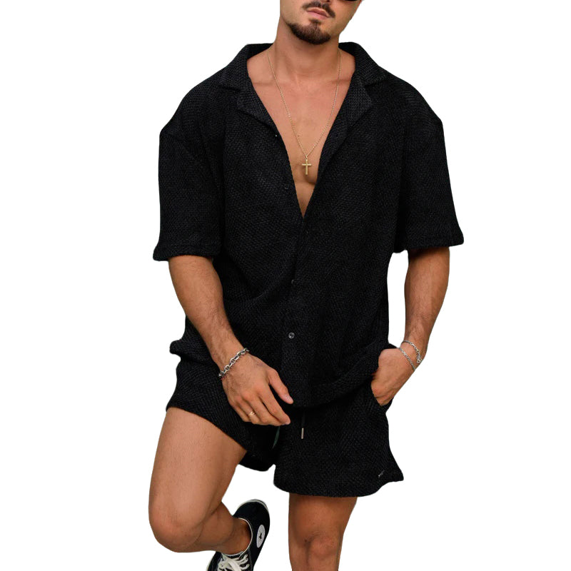 Ensemble chemise à revers et short décontracté pour homme, idéal pour l'été