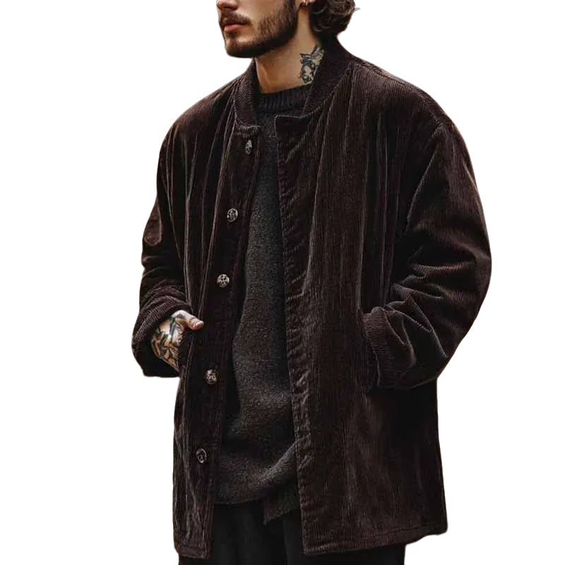 Veste décontractée en velours côtelé marron à la mode pour homme