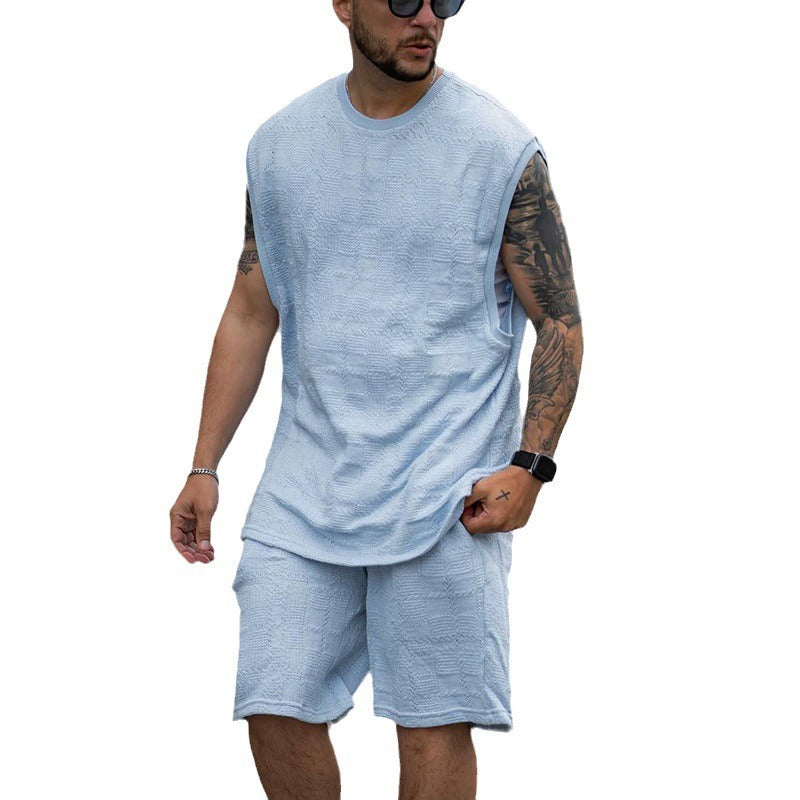Ensemble gilet jacquard bleu ciel à la mode et décontracté pour homme