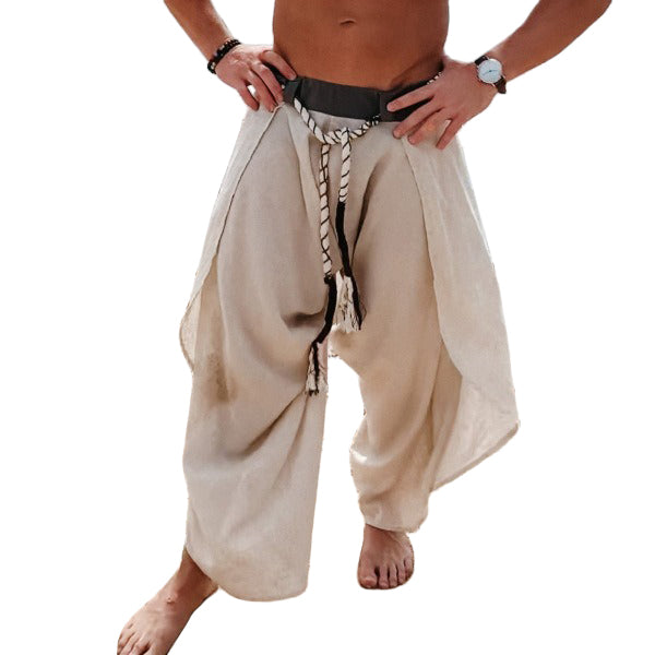 Men's fashionable and casual Bohemian-style cotton and linen trousers