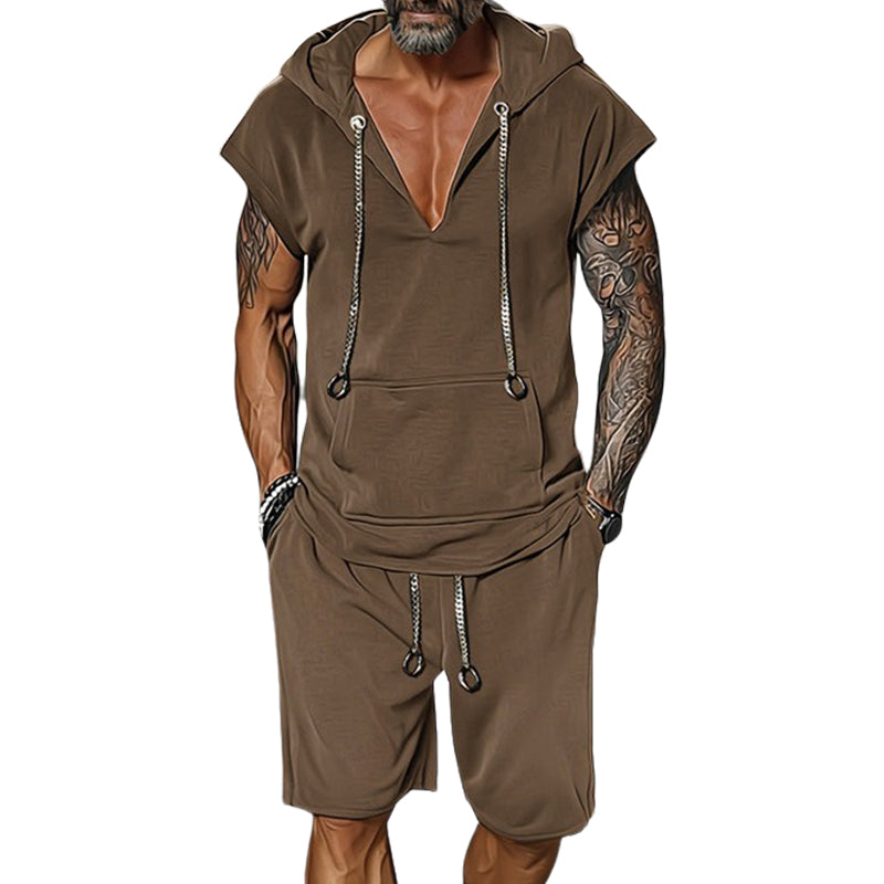 Ensemble deux pièces gilet et short noir à la mode et décontracté pour homme