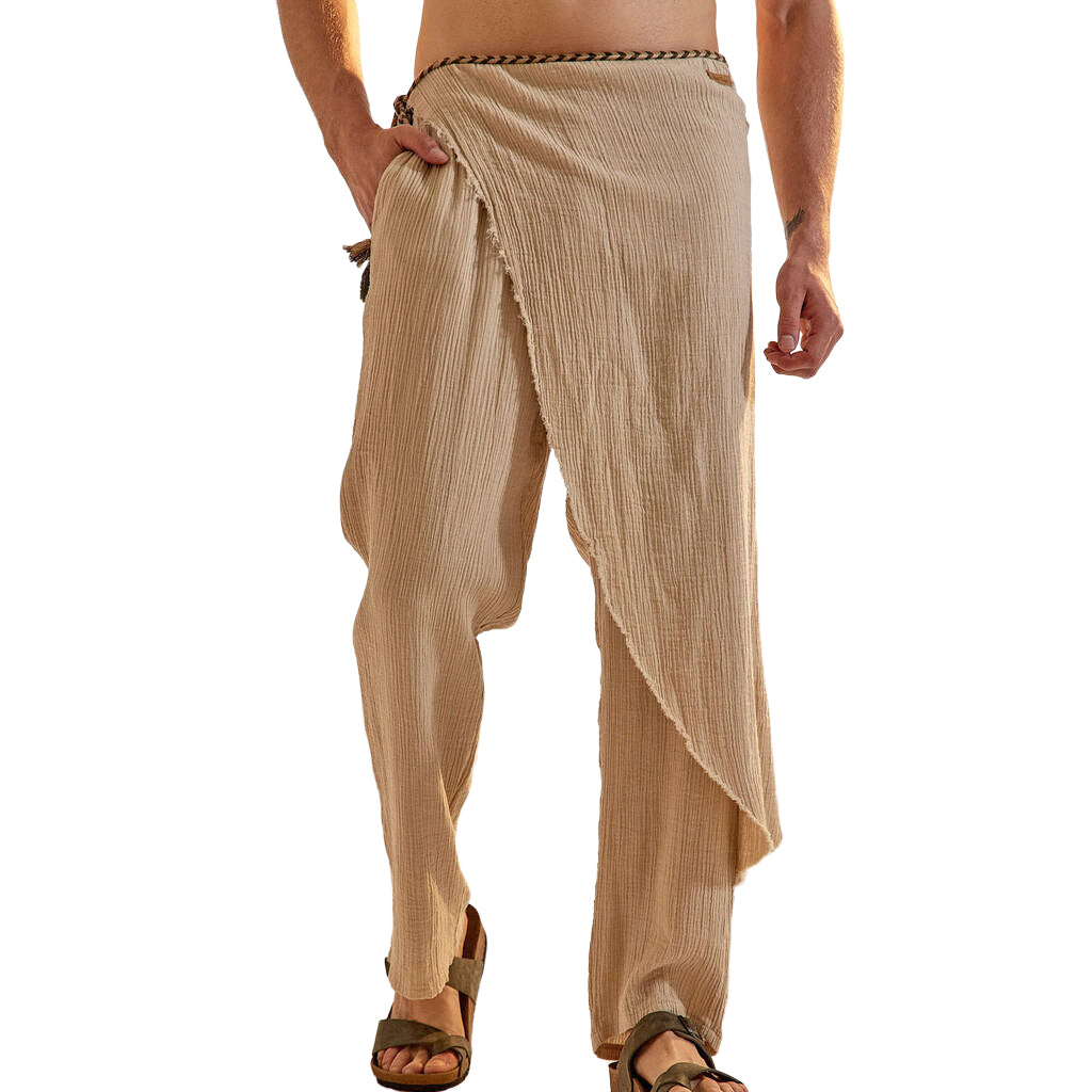 Men's fashionable and casual khaki linen trousers