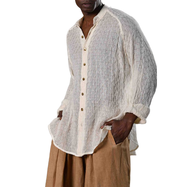 Men's fashionable and casual beige long-sleeved shirt