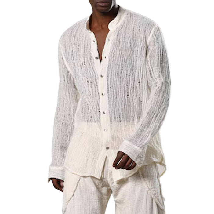 Men's fashionable and casual beige long-sleeved shirt