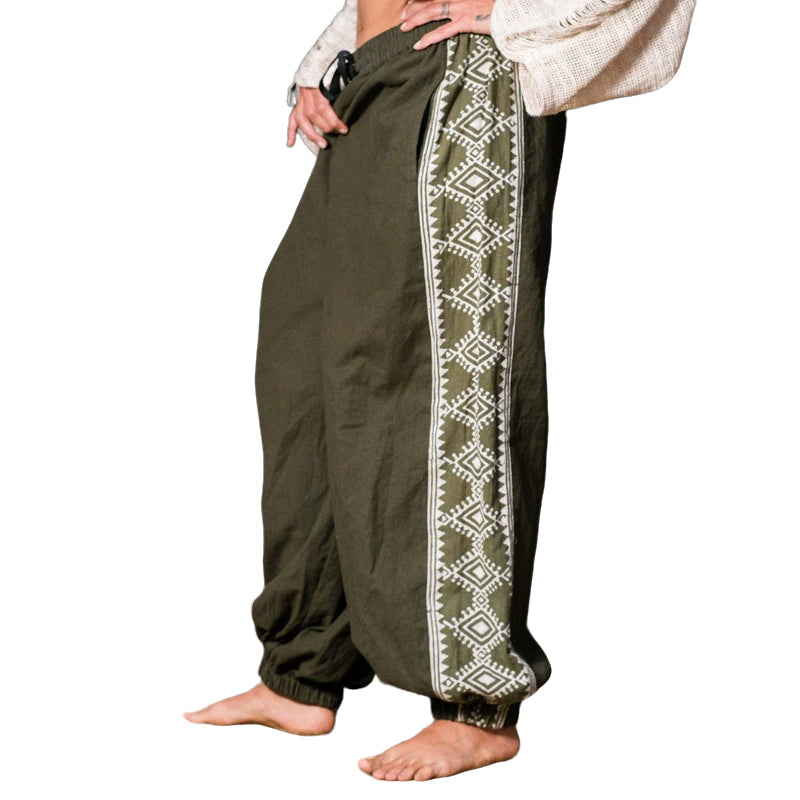 Men's fashionable and casual solid-colored cotton and linen trousers
