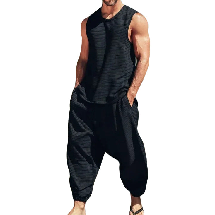 Ensemble gilet et pantalon décontractés sans manches pour homme