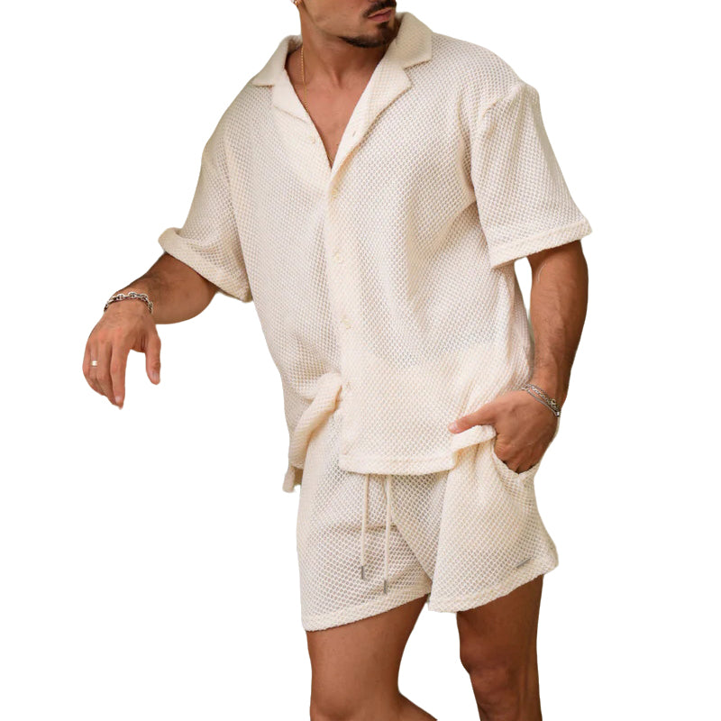 Ensemble chemise à revers et short décontracté pour homme, idéal pour l'été