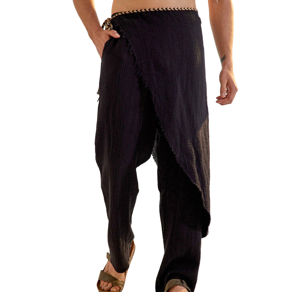 Men's fashionable and casual black linen trousers