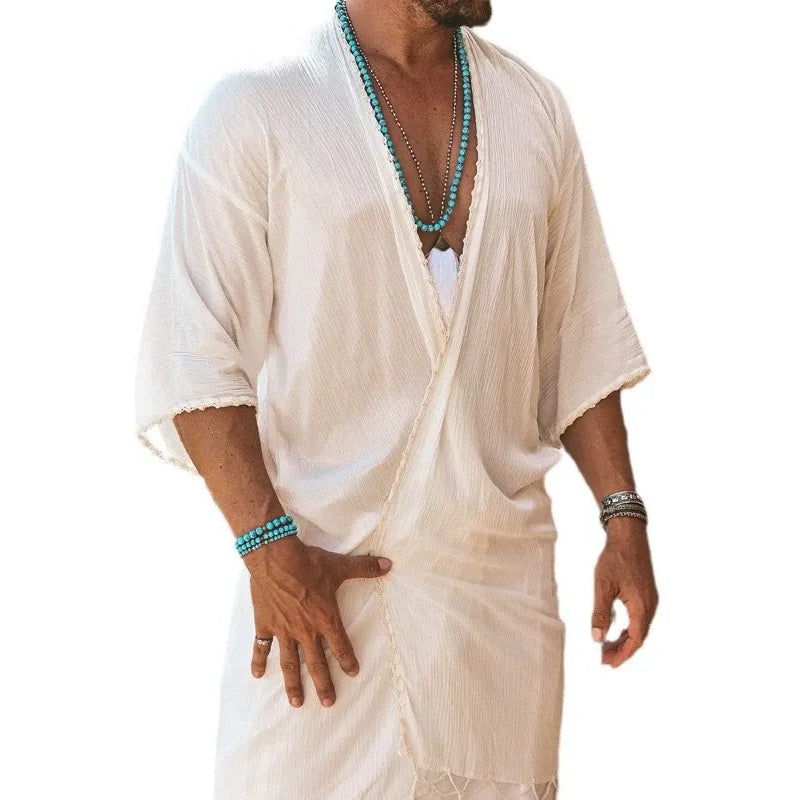 Herren Urlaub Casual Cardigan Strand Fransen Mittellanges Top