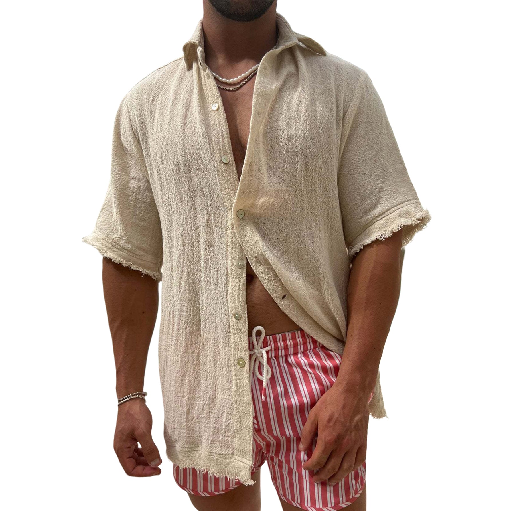 Men's fashionable casual fringed short-sleeved shirt