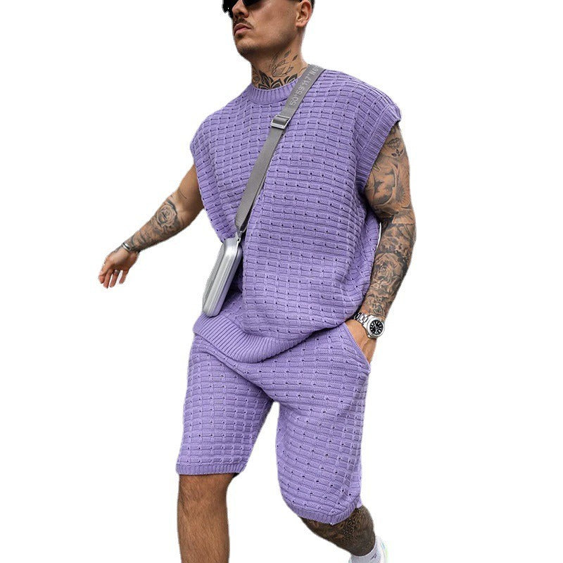 Ensemble gilet jacquard violet à la mode et décontracté pour homme
