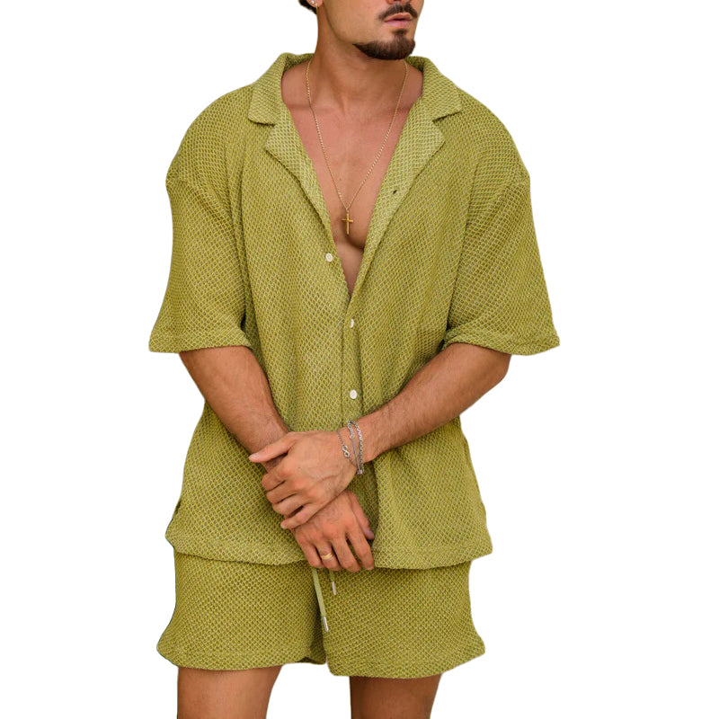 Ensemble chemise à revers et short décontracté pour homme, idéal pour l'été