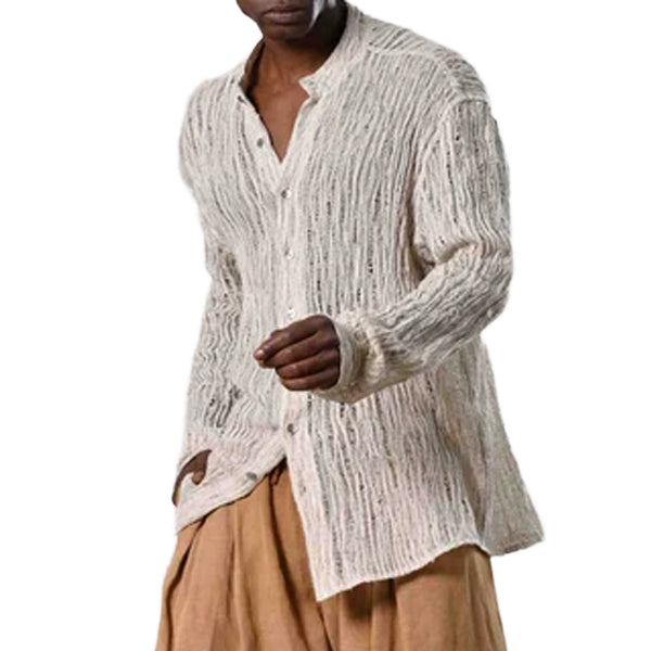 Men's fashionable and casual beige long-sleeved shirt