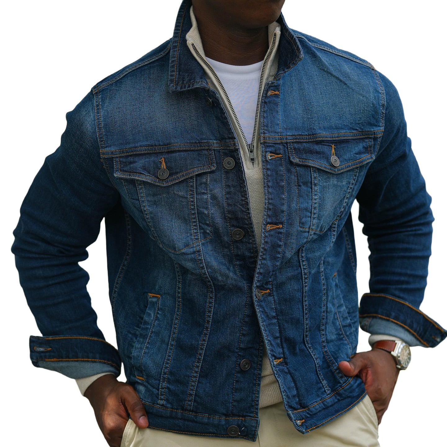 Veste en jean bleu décontractée à la mode pour homme