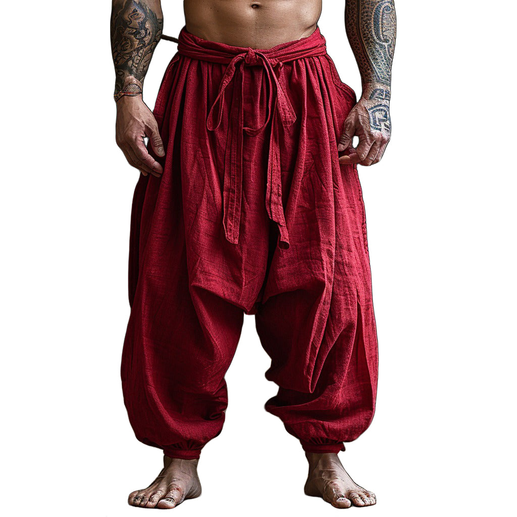 Men's fashionable and casual Bohemian-style cotton and linen trousers