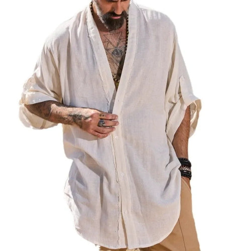 A simple and trendy long-sleeved shirt with a solid V-neck for men