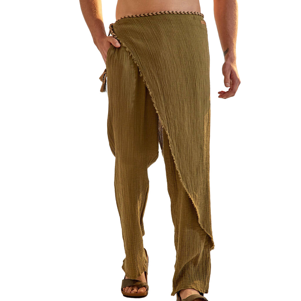 Men's fashionable and casual green linen trousers
