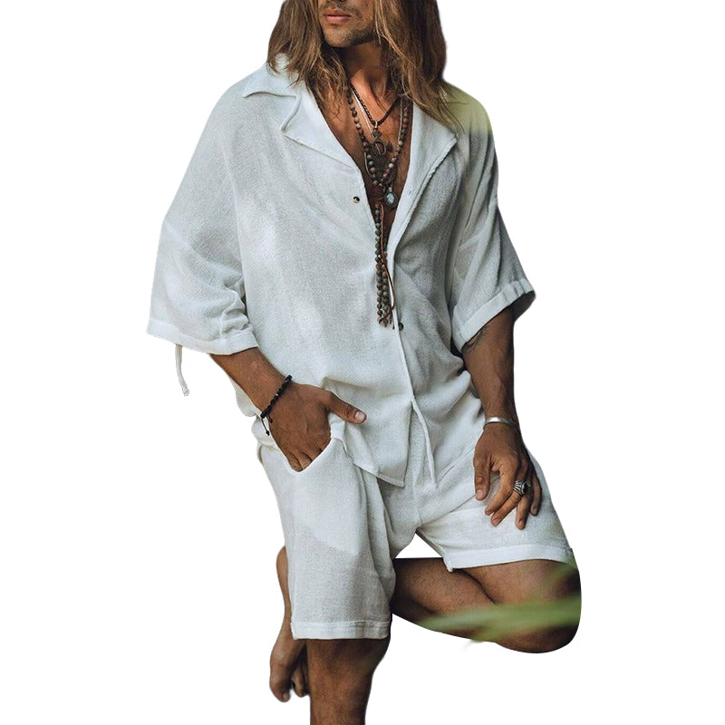 Chemise à manches courtes à découpes de couleur unie décontractée et tendance pour hommes