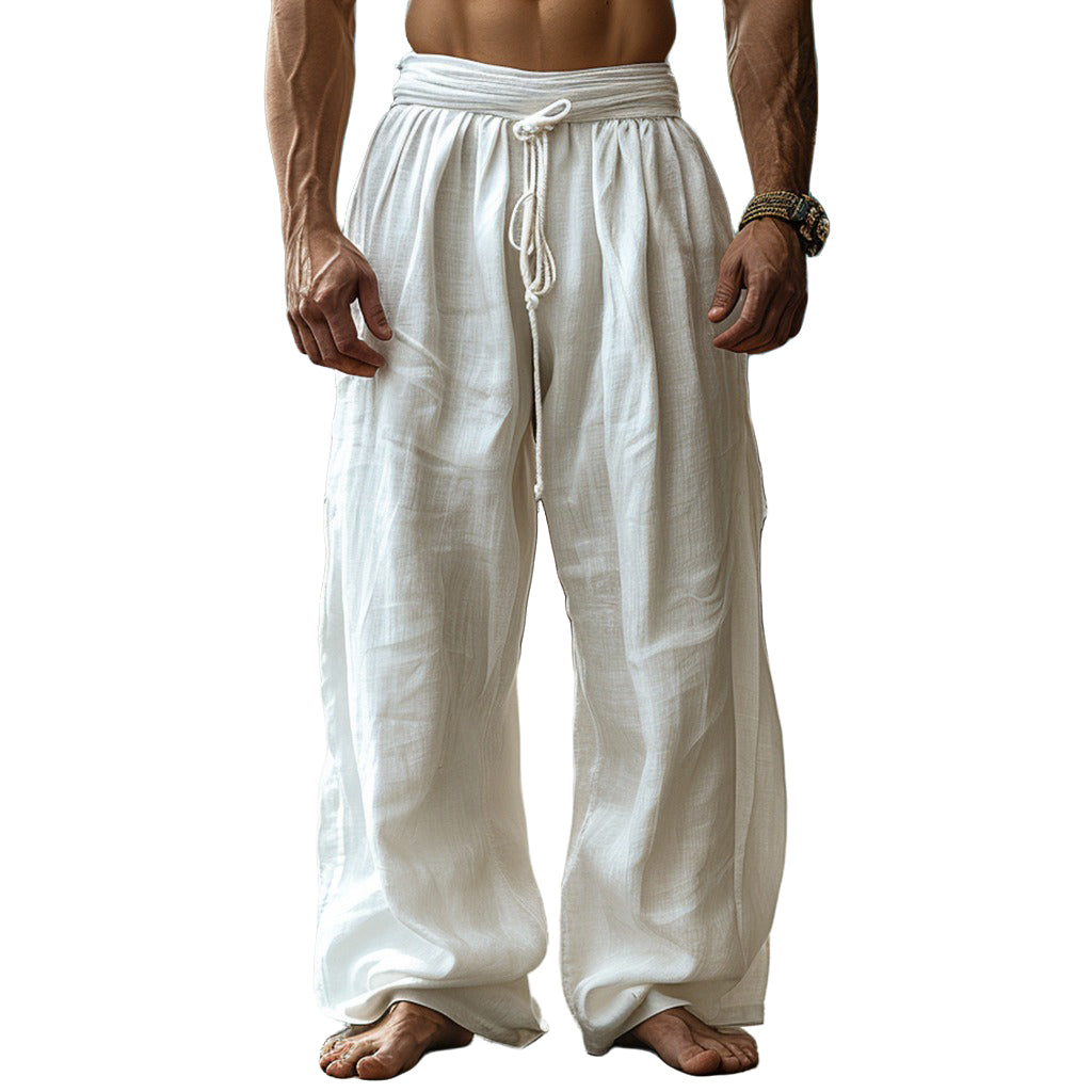 Men's fashionable and casual Bohemian-style cotton and linen trousers