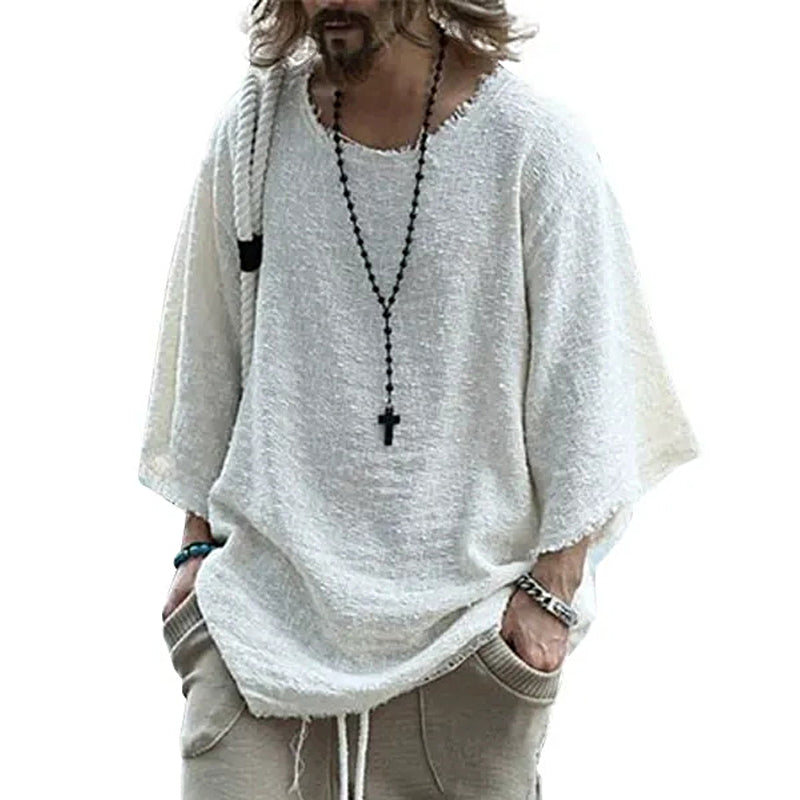 Men's long-sleeved solid-color top and trendy loose T-shirt