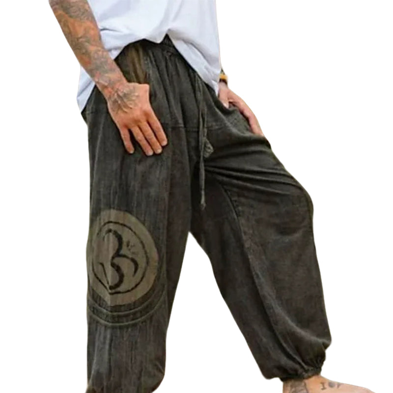 Men's ethnic-style patterned casual trouser pants and long pants