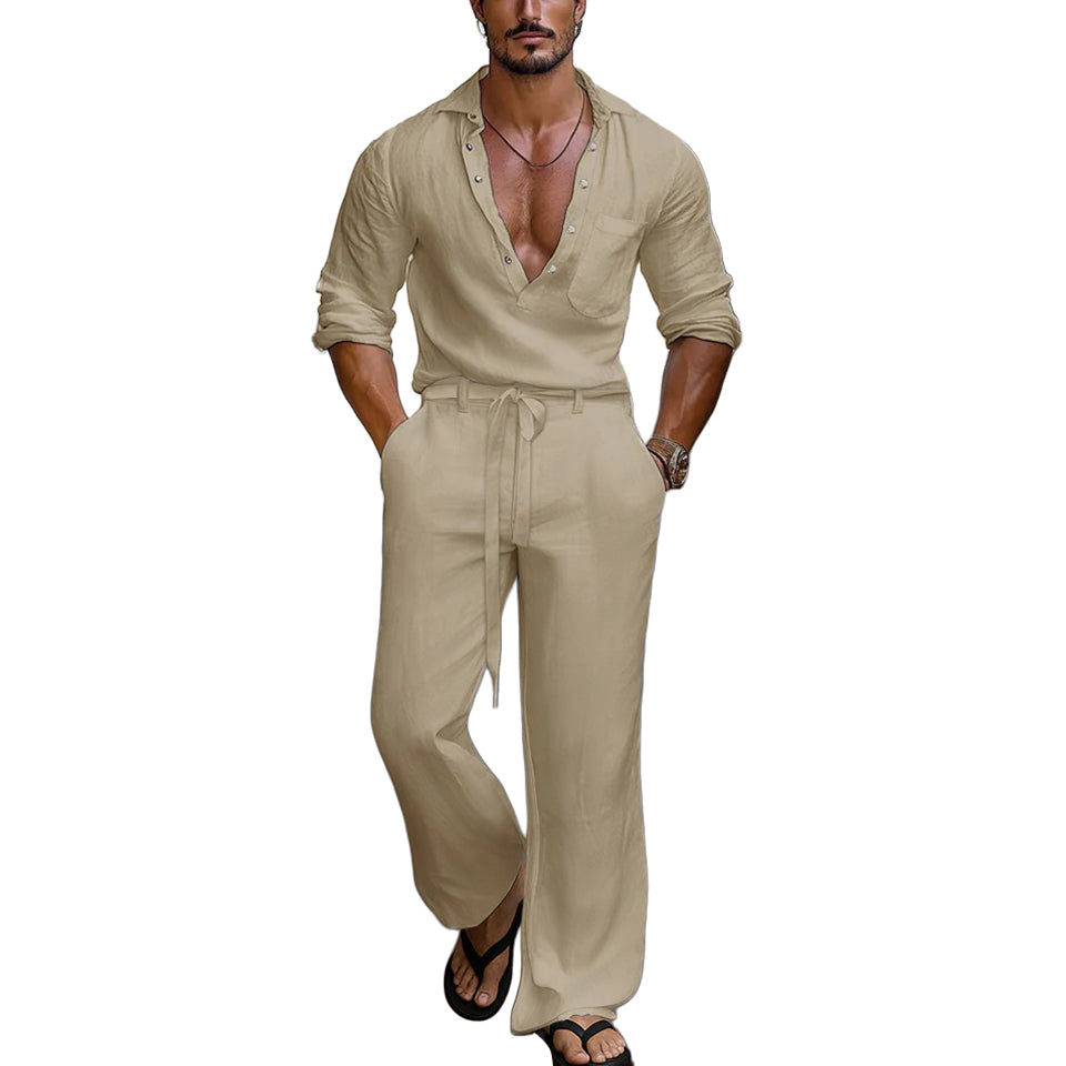 Ensemble chemise décontractée en lin à la mode pour homme 
