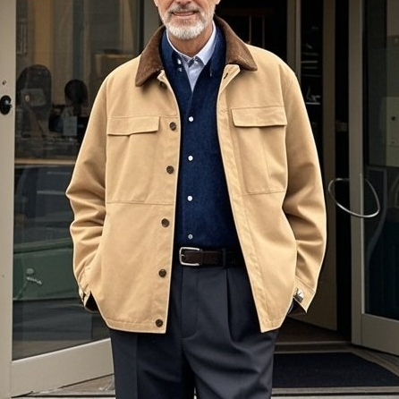 Veste à revers kaki décontractée et tendance pour homme