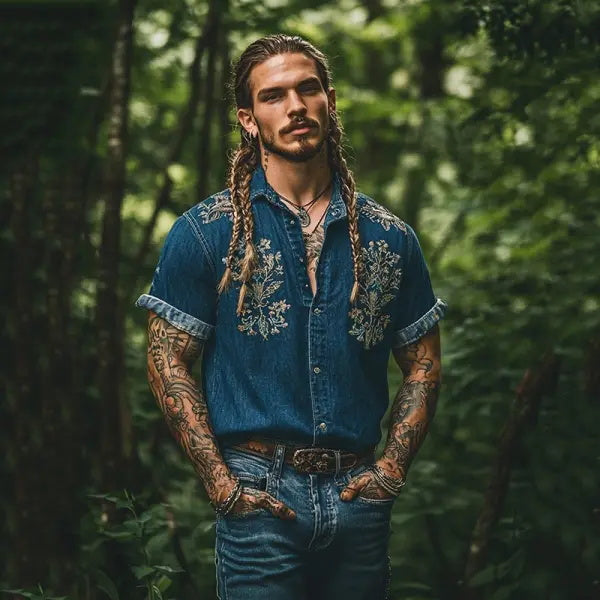 Mens Holiday Ethnic Casual Linen Shirt