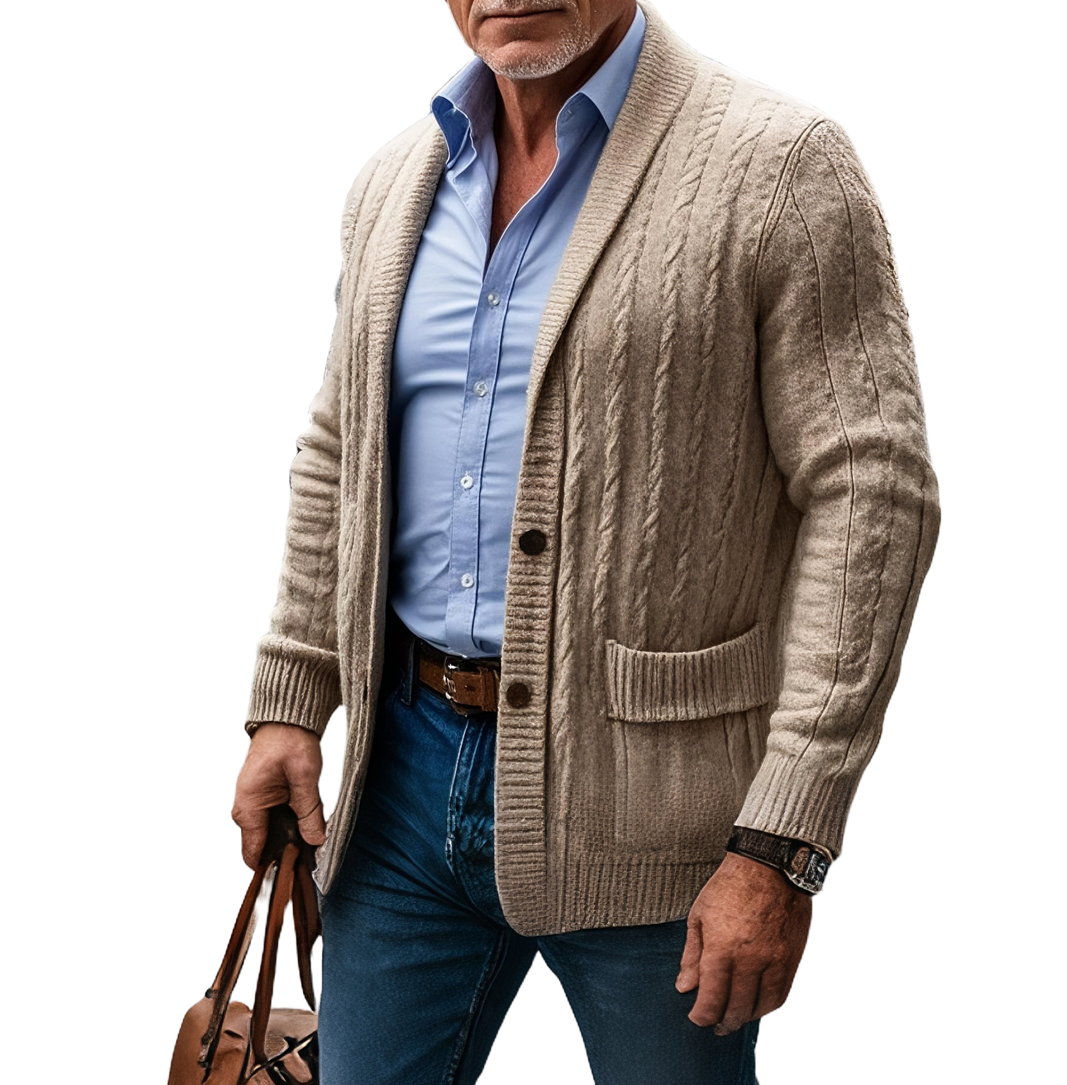 Pull cardigan kaki décontracté à la mode pour hommes