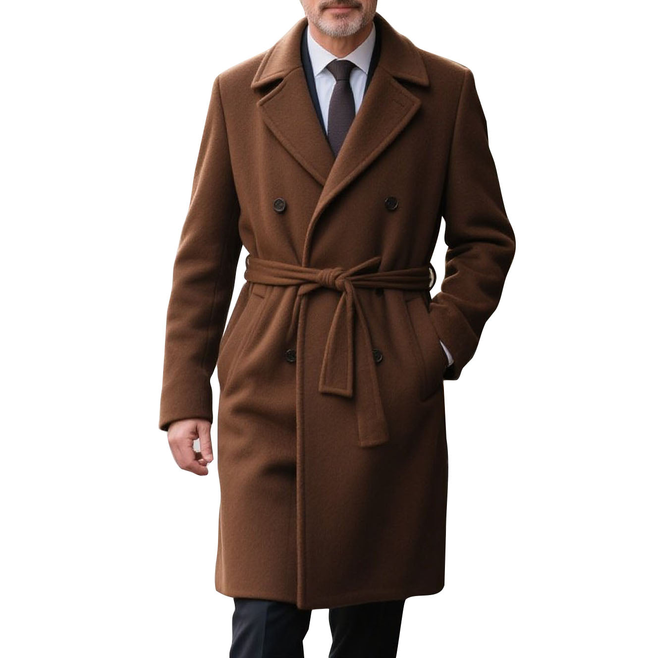 Modischer und lässiger brauner Langarmmantel für Herren