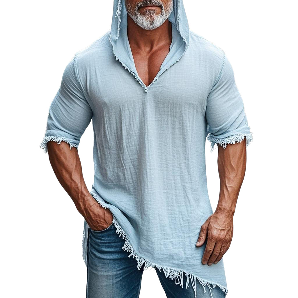 Men's fashionable casual V-tie hat T-shirt