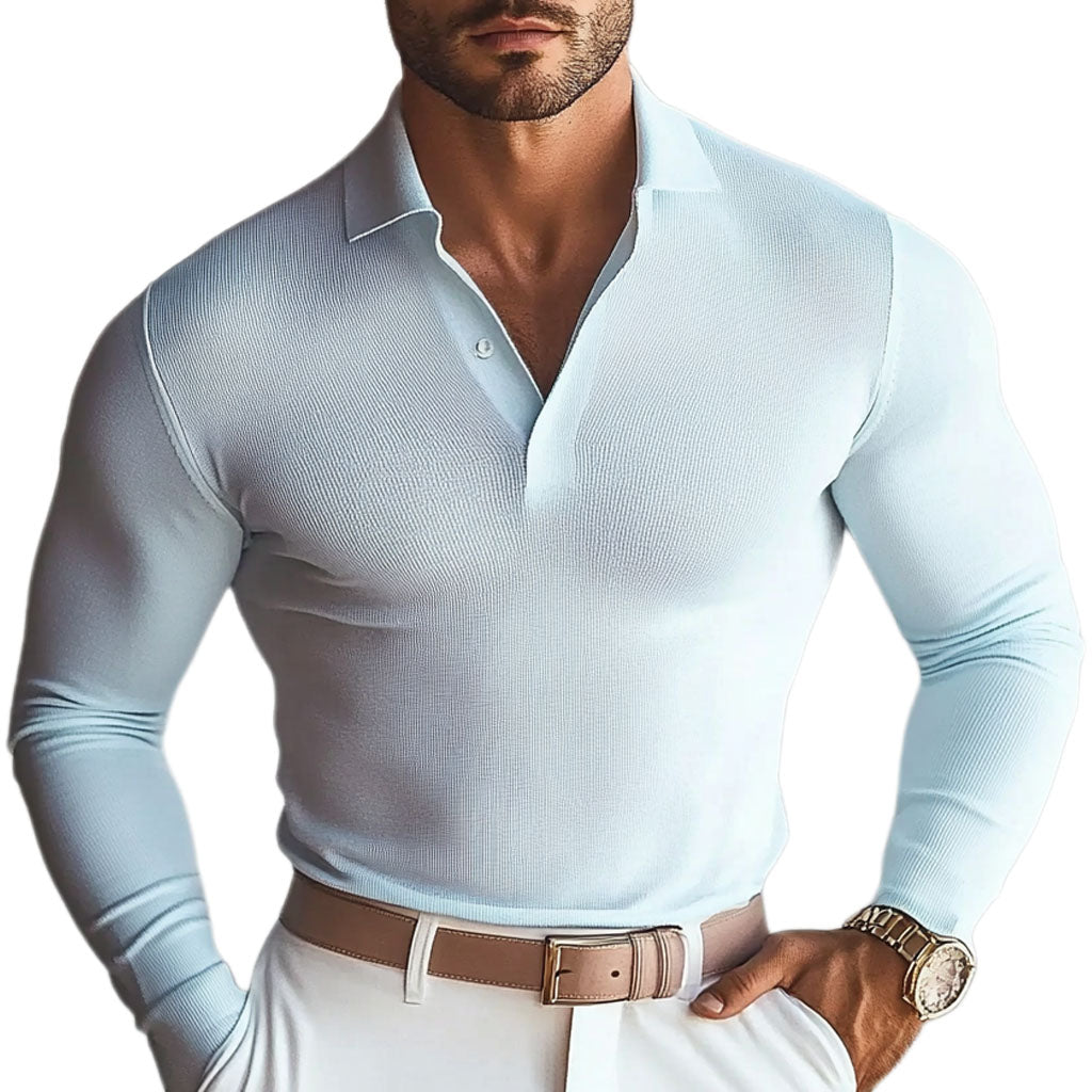 Modisches, lässiges, enges hellblaues Herren-Poloshirt