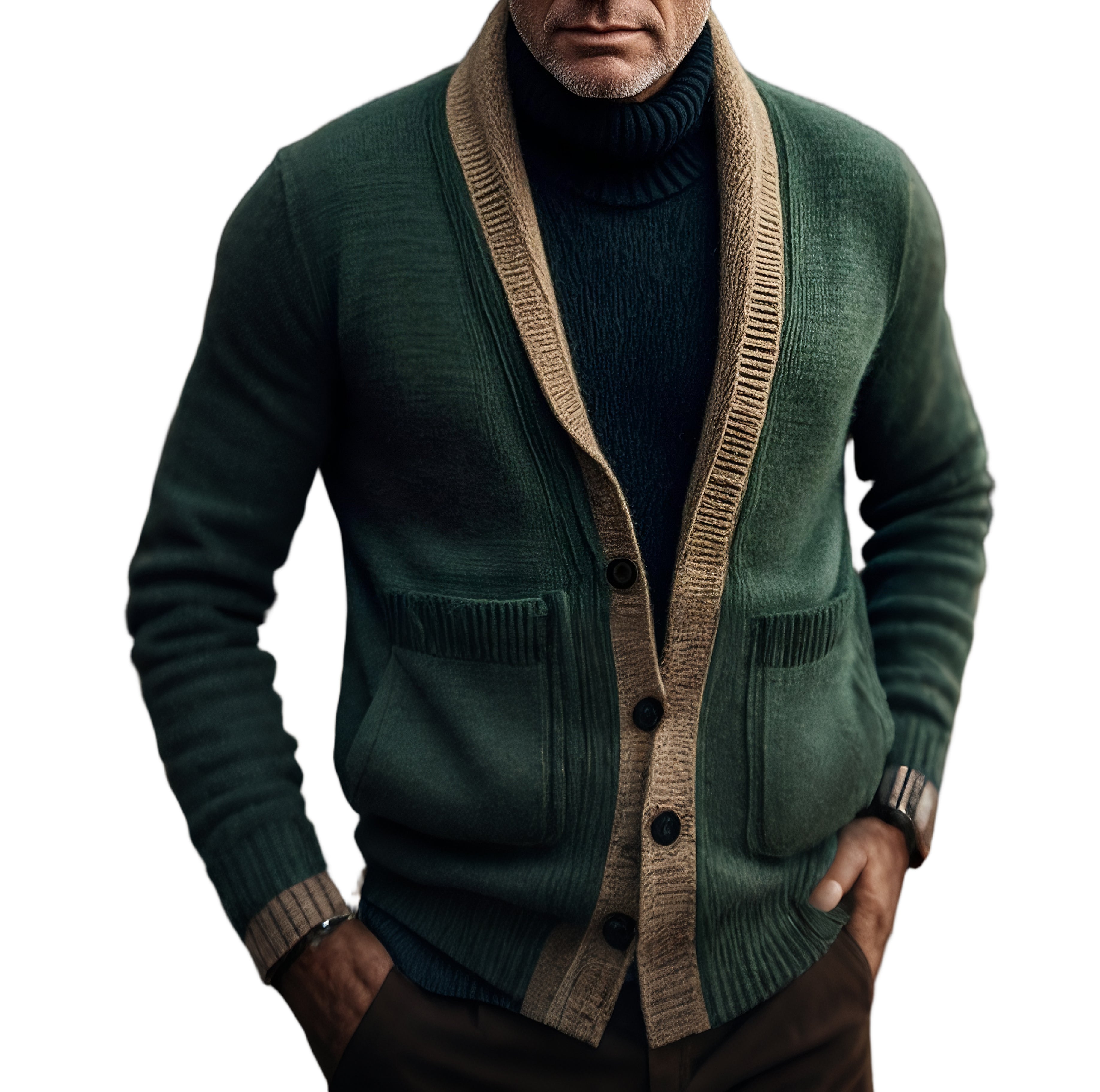Pull cardigan vert décontracté à la mode pour hommes